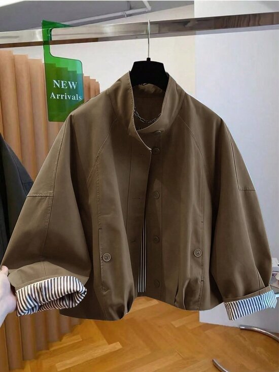 Jackets & Blazers - Brown Casual Women's Stand Collar Jacket